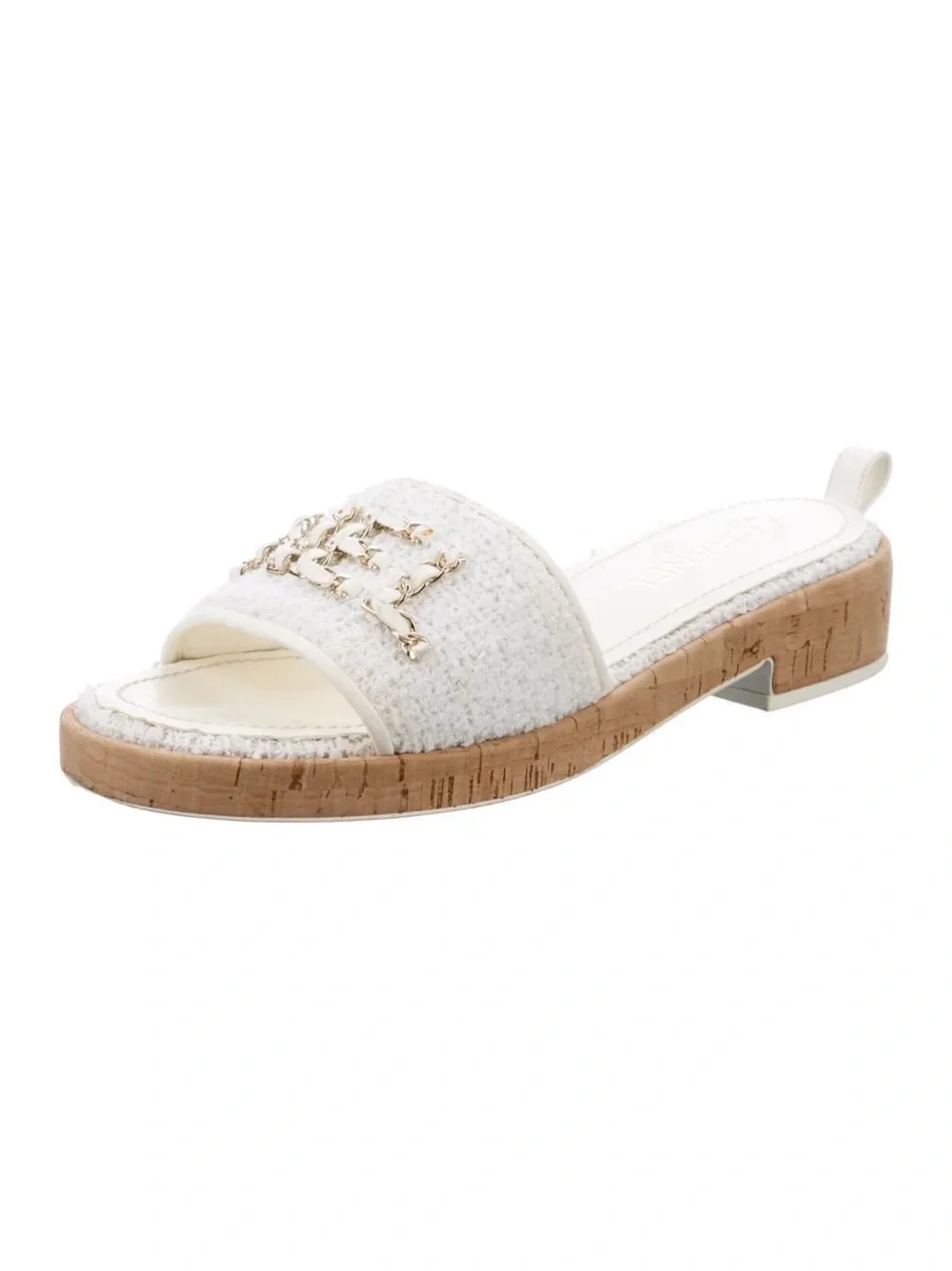 CHANEL White Tweed Sandals 41